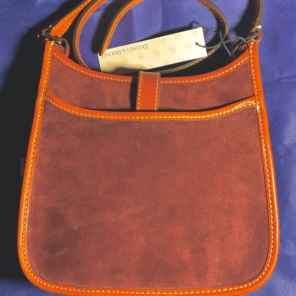 New Dooney and Bourke Small Crossbody Messenger Bag Purse Suede Leather Wine Tan - Picture 5 of 5